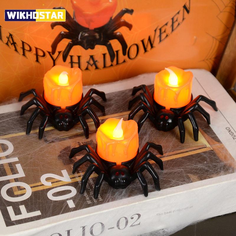 1PCS Halloween Decorations LED Candle Light Plastic Spider Pumpkin Lamp for Home Bar Haunted House Halloween Party Decor