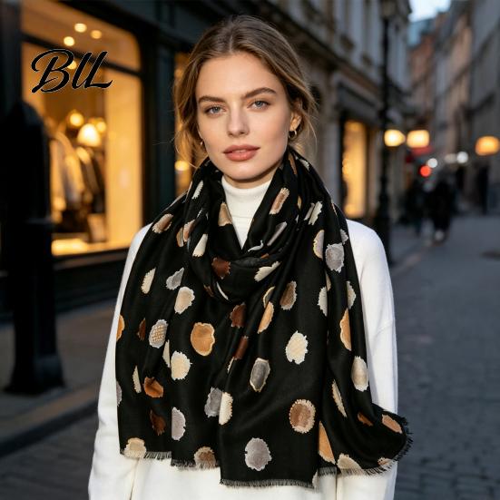Polka Dot Shawl Wrap Silk Scarf for Women, Lightweight Tassel Shawl, Elegant Soft Breathable Winter Warm Neck Wraps Spring Summer Autumn Winter,