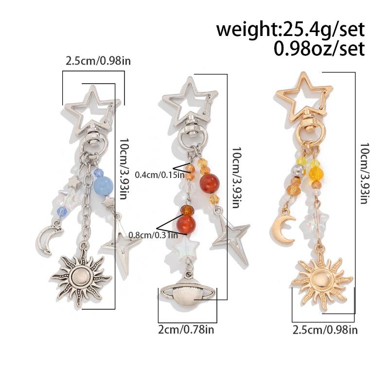 3 шт./комплект Панк Звезды Луна Солнце Подвеска Сумка Брелок для Женщин Мужчин Бохо Цветные Бусины Брелок Цепочка для Сумки Y2K Украшения Подарок Новый