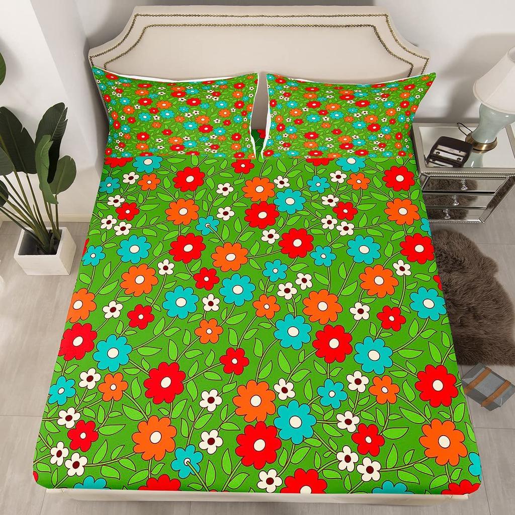 Mushroom Pattern Bed Hat Three-Piece Digital Printing Bed Hat Bedding Set Adult Children
