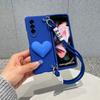 Fashion Blue Black Love Heart Pc Case With Wrist Lanyard Beads Bracelet Chain For Samsung Galaxy Fold Z Fold 2 3 4 5g