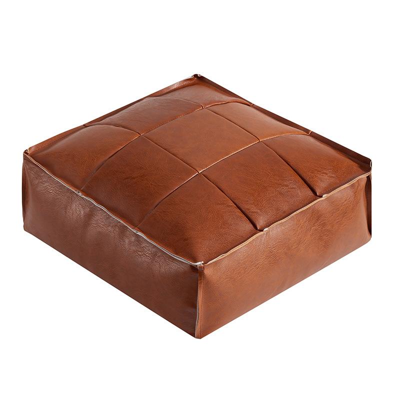 Moroccan PU Leather Pouf Floor Cushion Oil Wax Skin Embroider Craft Ottoman Footstool Futon Artificial Leather Unstuffed Cushion