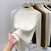 Женский вязаный свитер с полуворотником-стойкой и фестончатым краем, осенне-зимней текстуры, прилегающий топ с рубашкой для ношения под низ