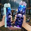 1PC Neon Glow Skull Dark Art Print 750ml Color Plastic Sports Water Bottle Leakproof Flip Straw Lid Suitable for Sports Office Home Use