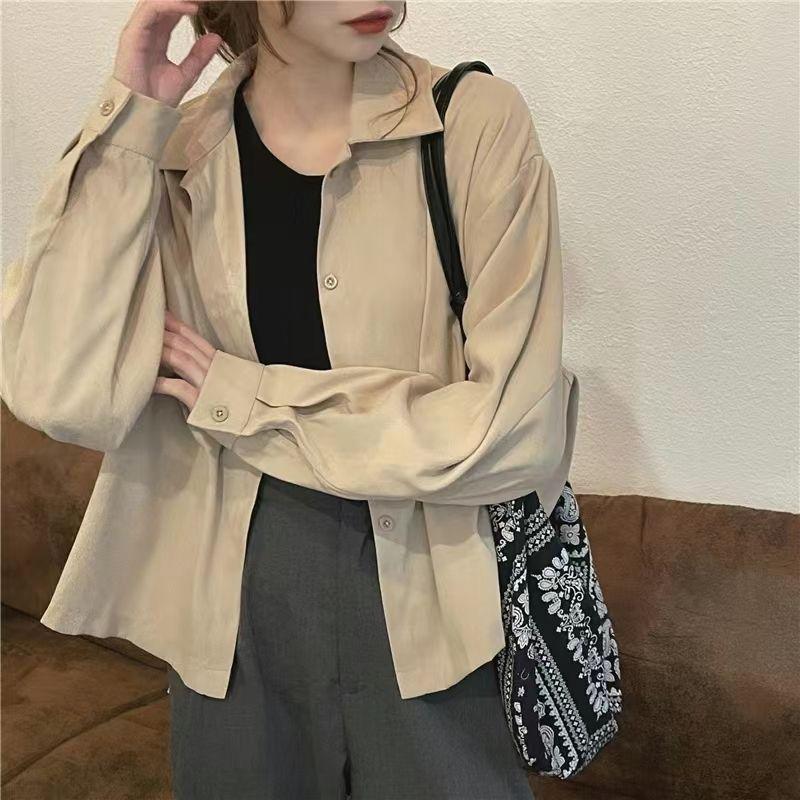 Куртка-рубашка в стиле ретро в Гонконге, осенние женские топы с длинными рукавами и французским дизайном, нишевые короткие топы