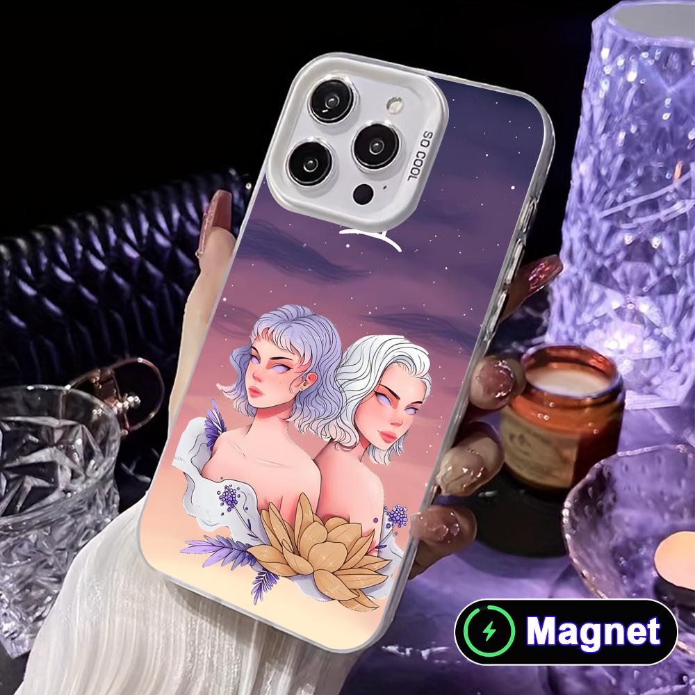 Чехол для телефона со знаком зодиака Близнецы для iPhone 17 16 15 14 13 12 11 X XR XS Air Pro Max Plus Цветной Серебристый Чехол MagSafe