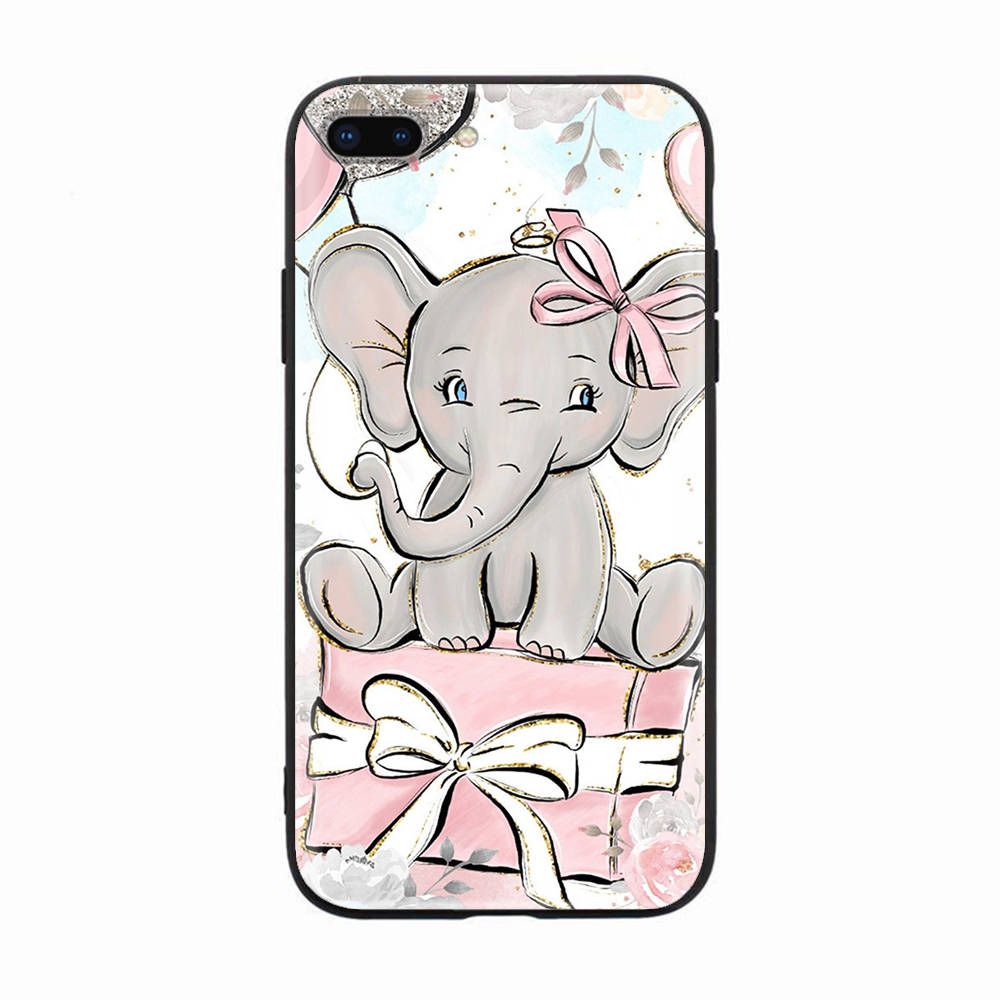 Black Case for Xiaomi Redmi 13C Note 9 iPhone XR 7 8 14 15 11 12 13 X XS Pro Max Samsung A25 S23 S24 FE Ultra Plus Elephant