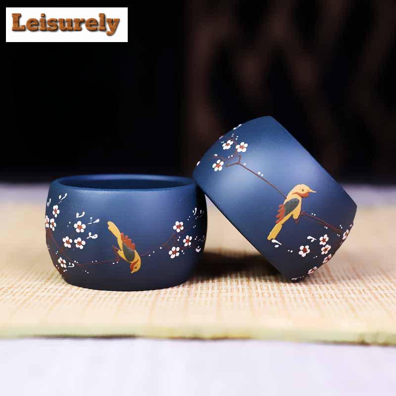80 мл изысканная исинская фиолетовая глиняная чашка для чая, ручная роспись, радостный цветок и птица, мастер-чашка для дегустации чая, маленькая чашка для чая