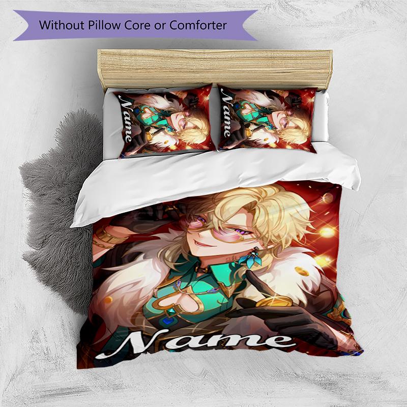 3pcs Custom Name Anime Honkai Star Rail Aventurine Bedding Set Duvet Cover Closure Includes 1 Duvet Cover & 2 Pillowcases for All Seasons Bedroom Deco