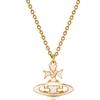 Vivienne Westwood Ribbon Enamel Brass Gold-Plated Saturn Shaped Bow Ribbon Decorative Wrapped Necklace Women necklace Pink 630203FJ-02R882