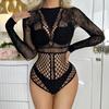 Боди женское сексуальное кружевное сетчатое с вырезами, с длинными рукавами, прозрачное, эротическое боди, клубная фантазийная эротическая одежда