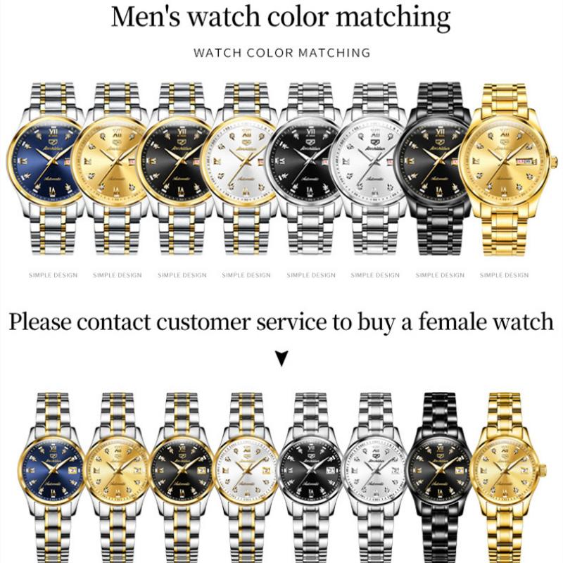 JINSHIDUN Новые деловые и развлекательные мужские часы, полностью автоматические механические часы с двойным календарем и ночной подсветкой, водонепроницаемые часы высокого класса