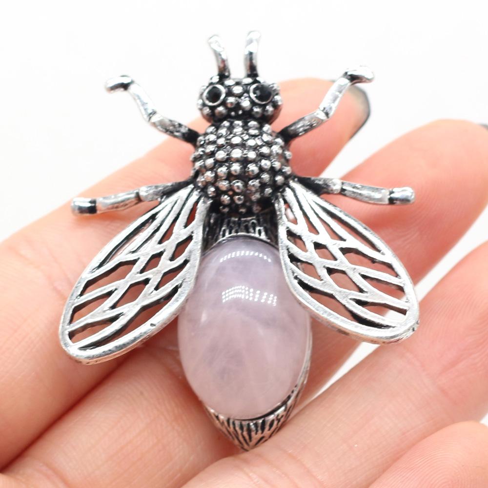 Women Brooch Natural Stone Bee-Shaped Pendant For Jewelry Making DIY Necklace Bracelet Clothes Shirts Accessory