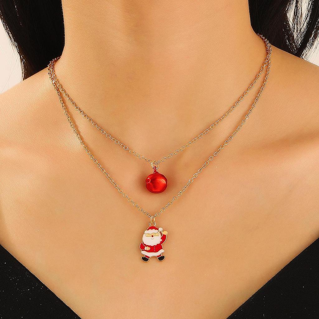 Рождественская праздничная атмосфера колокольчик Санта-Клаус рождественская елка лось двухслойное ожерелье кулон