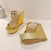 Street Style Gold Silver Fashion Open Toe Platform Wedges Women Slippers Design Mesh Fabric Banquet High Heels Shoes