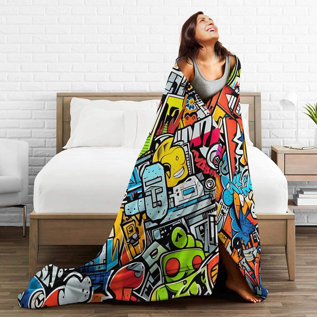 Cartoon Cute Doodle Blanket Quality Soft Throw Blanket Winter Boy Girl Bedroom Funny Bedspread
