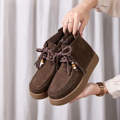 Новые ретро кенгуру с высоким верхом на толстой подошве, с флисовым утеплителем, хлопковые туфли и ботинки для женщин