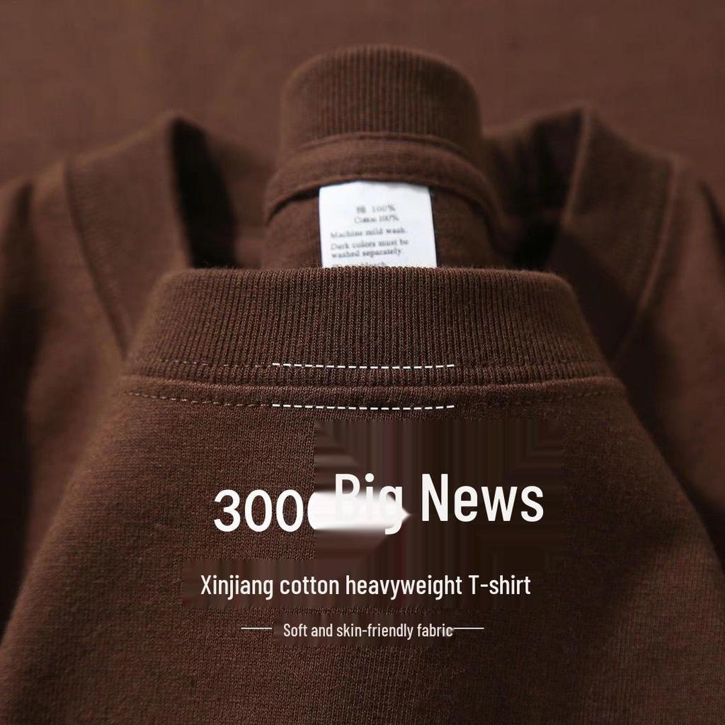 300г Плотная Белая Хлопковая Унисекс Футболка с Коротким Рукавом из Синьцзяна - Свободный Крой Однотонная Базовая Футболка