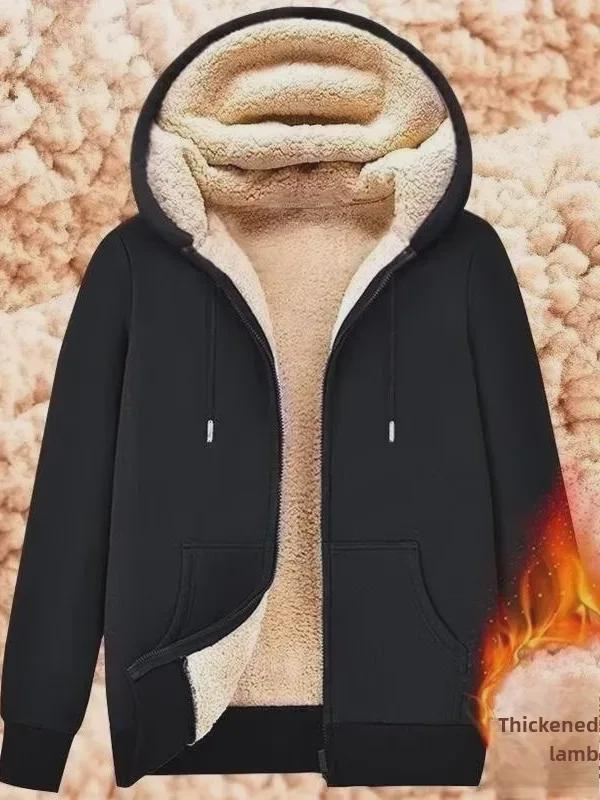 Women's Plush Lamb Fleece Hooded Jacket - Thick, Warm, Casual, Loose Fit Cardigan for Autumn and Winter.