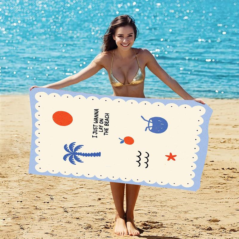 Cream Lemon Star Hand Drawn Beach Towel Cute Fruit Theme Quick Dry Microfiber Towel For Summer Pool Travel