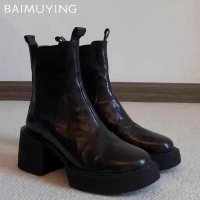 Женские ботильоны на массивной платформе, кожаные туфли на среднем каблуке, дизайнерская обувь 2025 года, модные зимние туфли-лодочки, классические готические туфли Botas De Mujer
