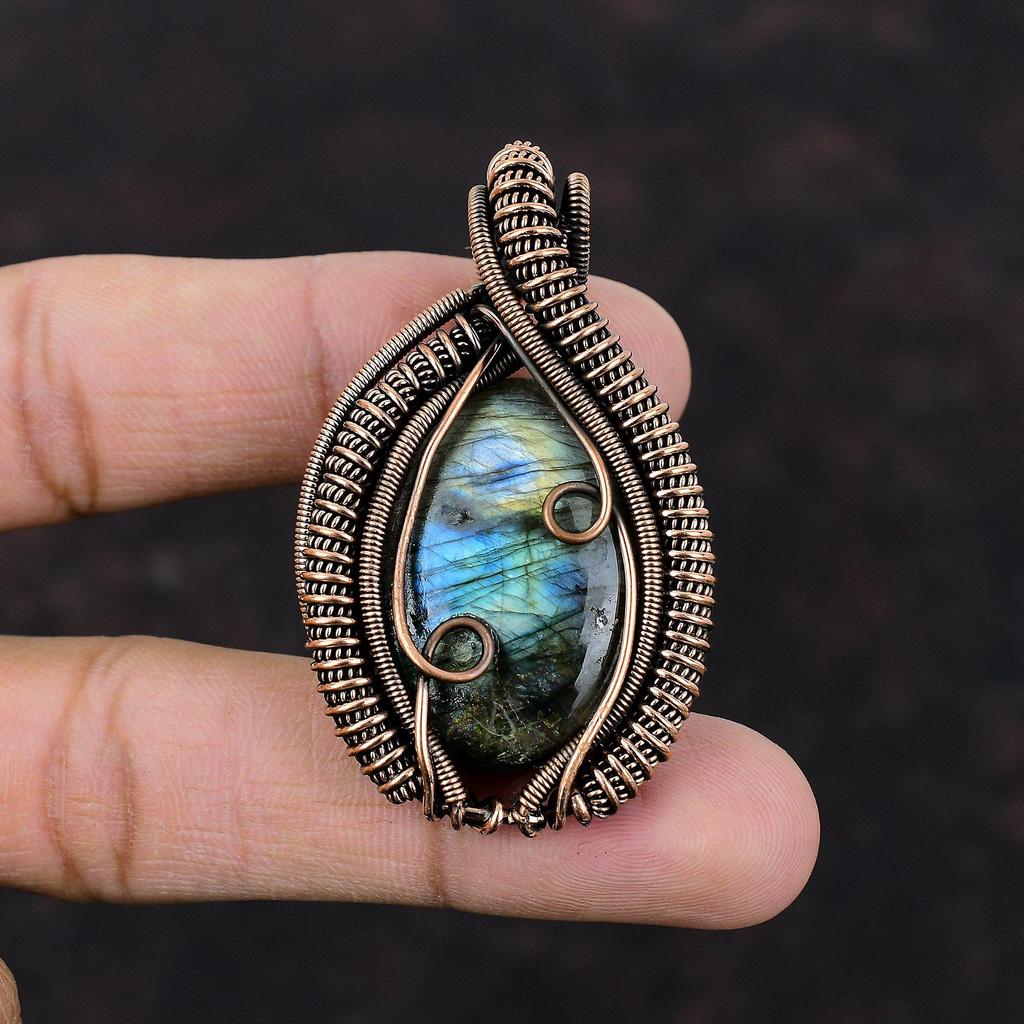 Подвеска из лабрадорита, подвеска из медной проволоки, ювелирное изделие ручной работы, оригинальный кулон из драгоценного камня, медное ювелирное изделие, подарок для женщин, подвеска из камня по дате рождения