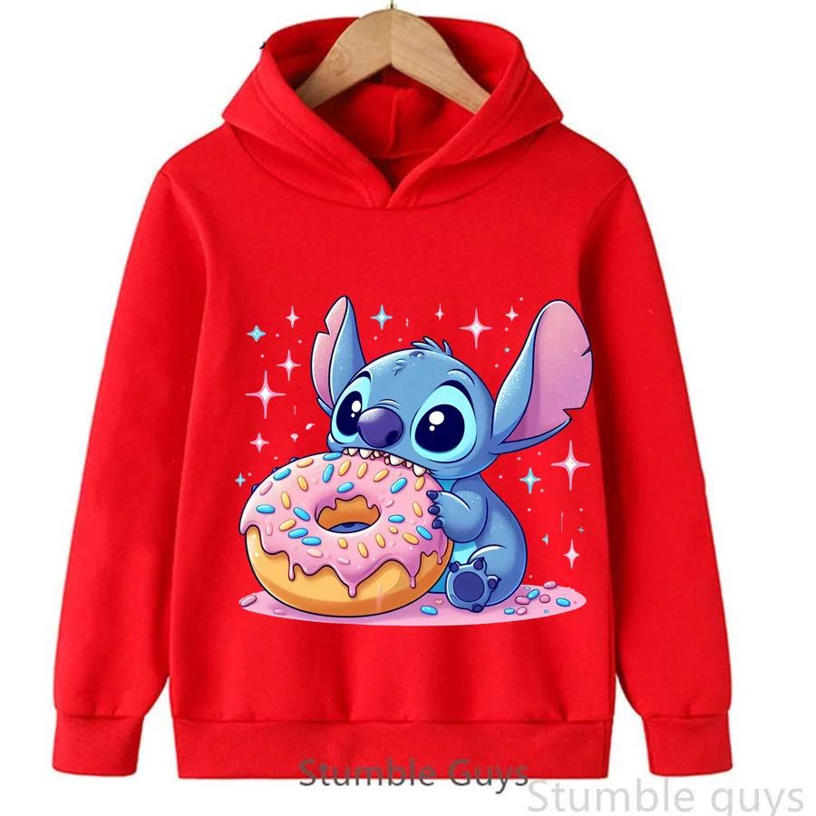 Kids Casual Hoodie Cute Cartoon Alien Animal With Donut Graphic Print Long Sleeve Sweatshirt Boys Girls Autumn Anime Outfit