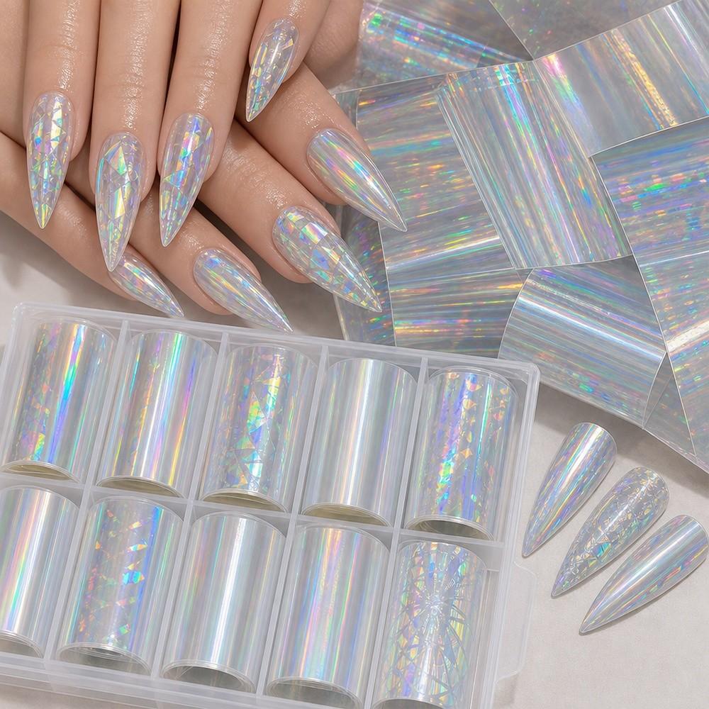 Iridescent Nail Foil Decals Mermaid Nail Decals Fashion Transfer Paper  Nail Decoration