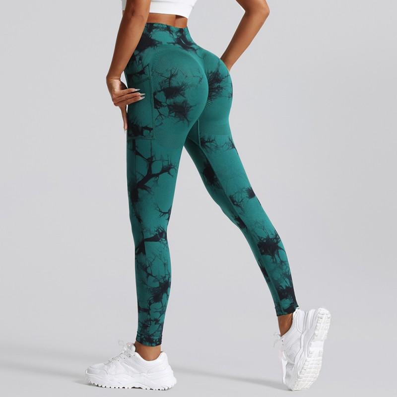 High-Waisted Tie-Dye Side Pocket Yoga Leggings Women Butt-Lifting Breathable Compression Fitness Pants
