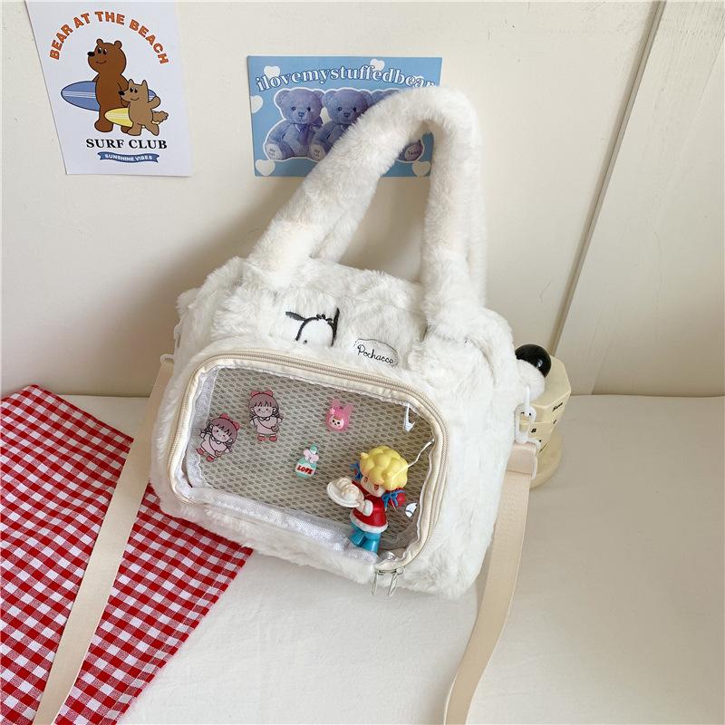 New Niche Design Cute Big-eared Dog Plush Shoulder Bag Cartoon Cute Transparent Bar Woman