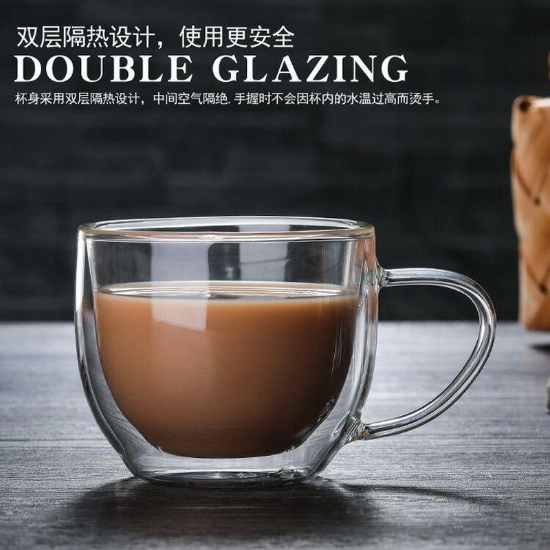 Double Wall Glass Mug High Borosilicate Heat Resistant Coffee Cup With Handle Milk Tea Cold Beverage Clear Cups Kitchen Tools