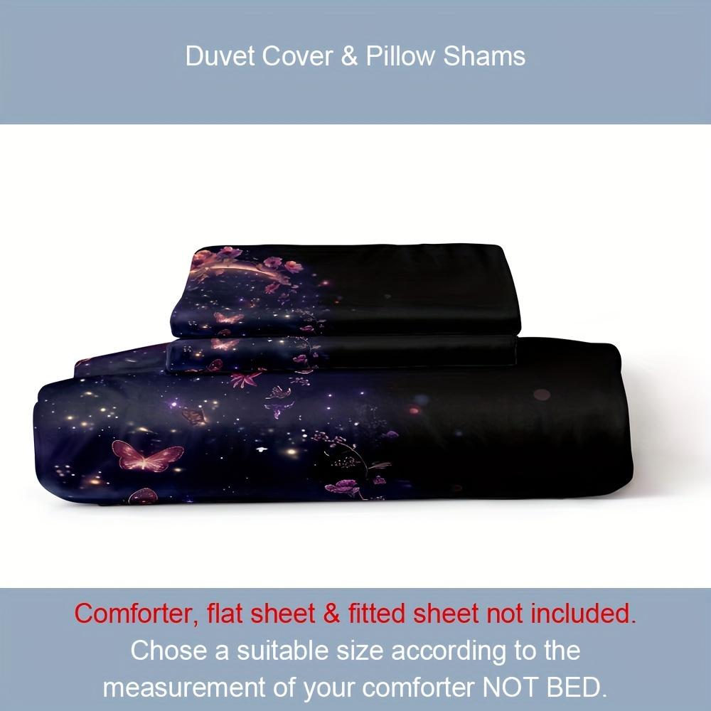 Aesthetic Purple Floral And Moon Print Duvet Cover With Pillowcases, No Filling, Soft Microfiber Bedding For Bedroom Decor