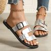 Large Size Buckle Flat Sandals Women's Retro One-word Buckle Beach Cool Slippers Sandals
