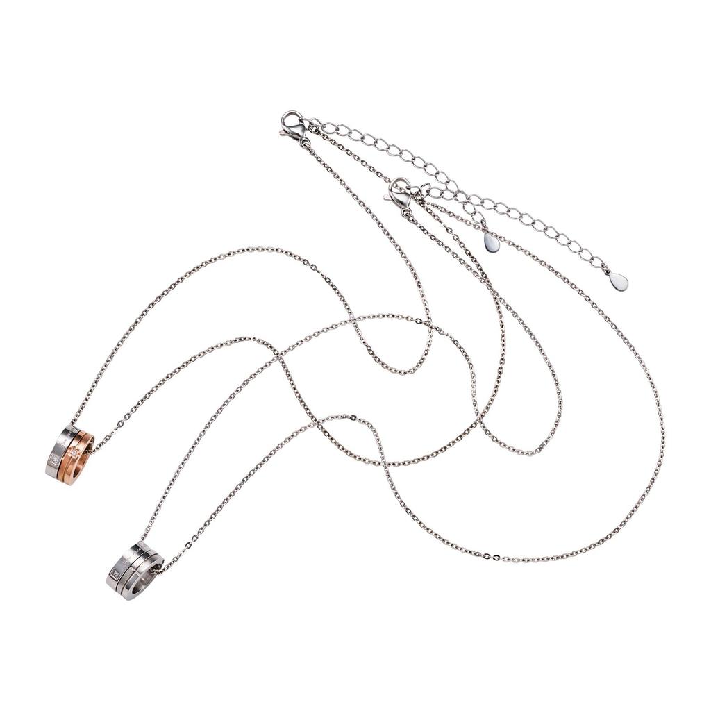 Пара ожерелья из хирургической нержавеющей стали 316L с кубическим цирконием, гипоаллергенный крест с надписью, розовый, серебряный [белый клевер] + & 4SUP101GO&4SUP101SV