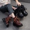 British Style Genuine Leather Platform Short Boots Retro Thick Soled Comfortable Women's Boots