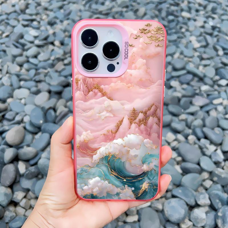 Прозрачный Розовый Облачный Морской Лазерный Чехол для Телефона Для iPhone 11 12 15 Pro Max 13 Mini 16 14 13 Pro Max Plus Ударопрочная Задняя Крышка Fundas