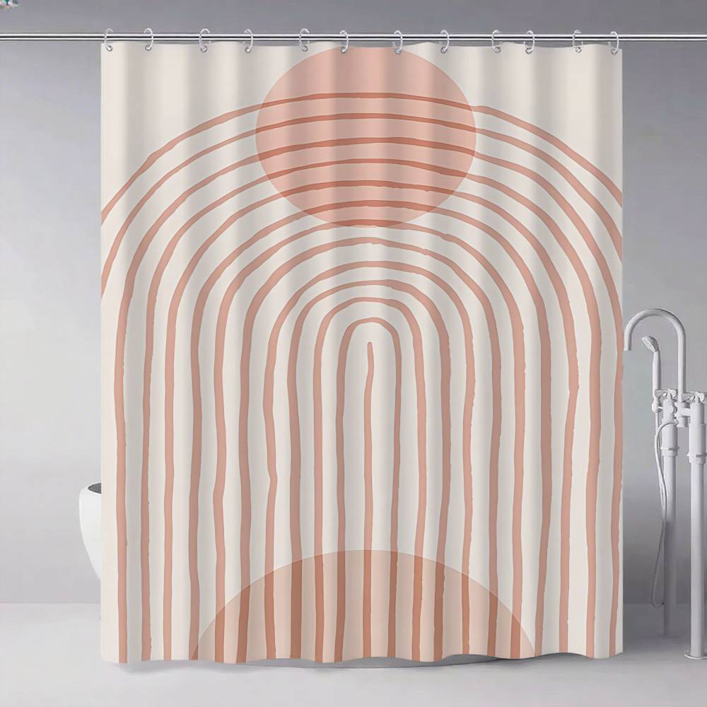 Contemporary Abstract Line Drawing Art Bathroom Curtain Classic Fabric Shower Curtain With 12 Hooks Waterproof Bathroom Decor