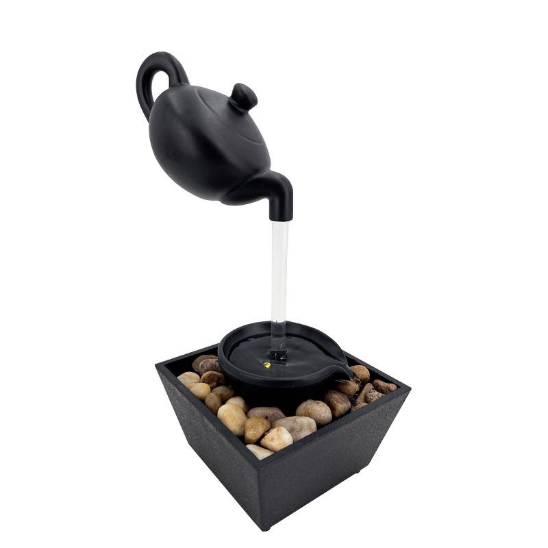 Чайник фонтан орнамент USB 5V батарея блок питания настольное украшение имитация водопада со светодиодными лампами и галькой