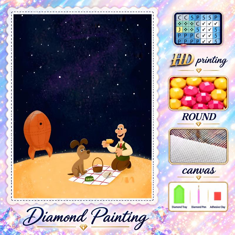 Wallace And Gromit Diamond Painting Kit 5D Full Drill DIY Diamond Mosaic Wall Art Home Decor