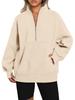  Women's Fleece Hoodie with Pockets, Half Zip, Loose Fit, Contrast Collar, Warm Lined