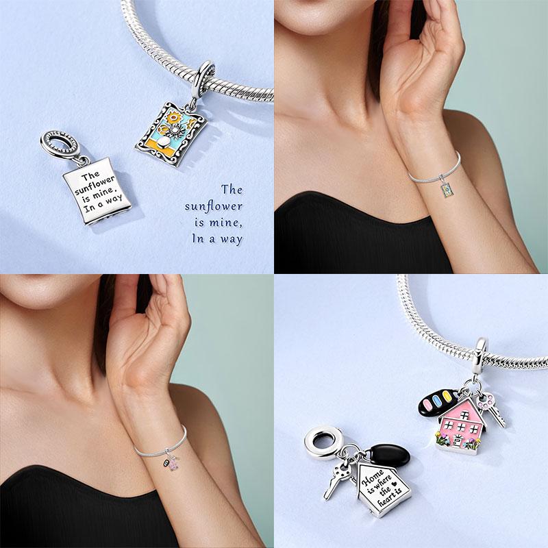 Новые Медные Шармы Подвеска Любовь Свадебное Предложение Розовый Букет Шарм Для Женщин Браслет Помолвочные Ювелирные Изделия Подарок