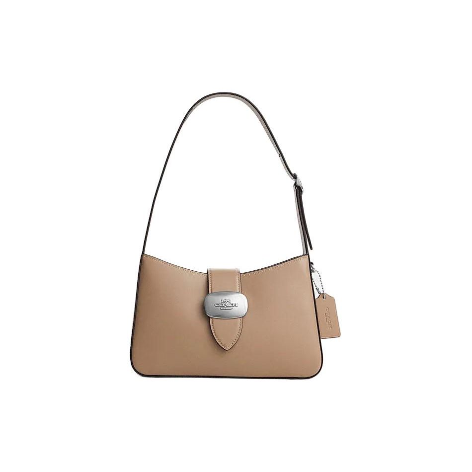 Coach Элиза 25 Однотонная Сумка-полумесяц Кожаная Слот для ремня через плечо Несъемный ремень Женская сумка Серо-коричневая CP004-SVTP