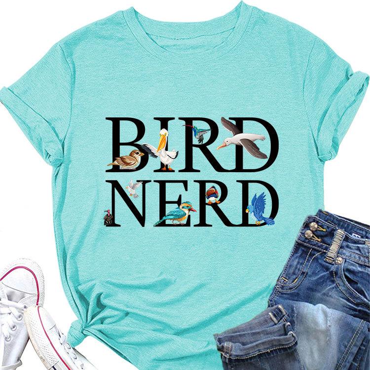 Новая летняя модная футболка с коротким рукавом Bird Nerd Tee с принтом, повседневный женский топ с круглым вырезом, пуловер