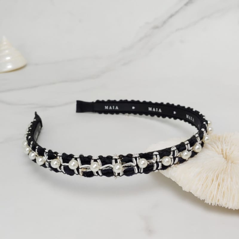 Ободок для волос с жемчужными бусинами MAIA - Черный