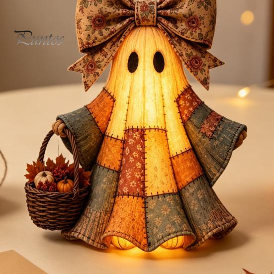 Прочный festival party supplies Освещенный винтажный пэчворк-призрак Вешалка на дверь, Рустикальная фигурка в стиле farmhouse, Светодиодная подсветка, Настенное украшение из смолы, Хэллоуин