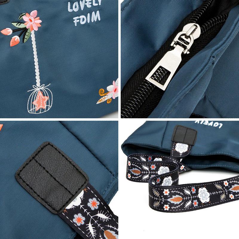 Женская сумка с вышивкой, нейлоновая водонепроницаемая повседневная сумка-тоут, большая вместительная женская сумка на плечо