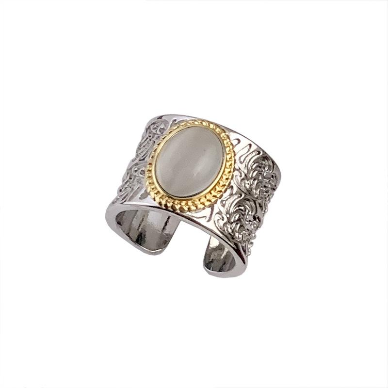 2025 Trend Retro Cameo Tanggrass Totem White Chalcedony Ring Women Fashion Light Luxury Men And Women Open Index Finger Ring