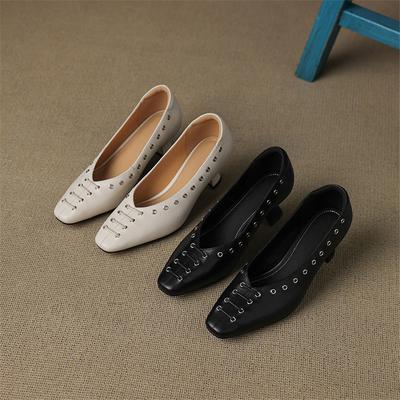 Модная новая весенне-осенняя женская обувь из натуральной кожи, туфли с квадратным носком, модная лаконичная обувь, туфли на высоком каблуке, женские туфли-лодочки ручной работы