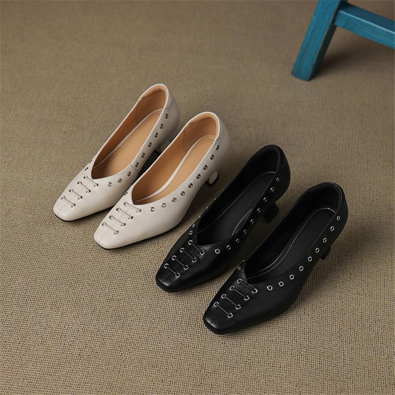 Модная новая весенне-осенняя женская обувь из натуральной кожи, туфли с квадратным носком, модная лаконичная обувь, туфли на высоком каблуке, женские туфли-лодочки ручной работы