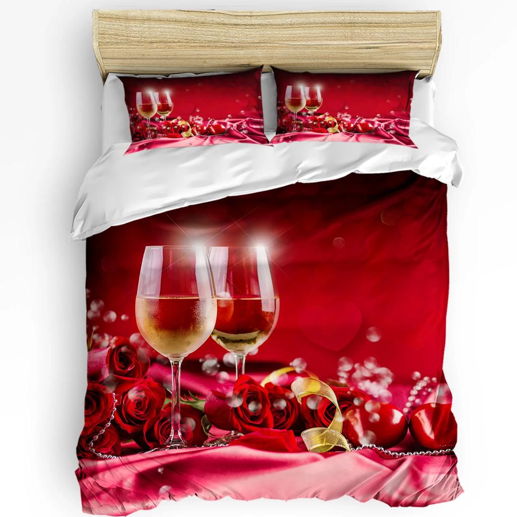 Red Rose Flower Plant White Duvet Cover Bed Bedding Set Home Textile Quilt Cover Pillowcases Bedroom Double Bedding Set No Sheet